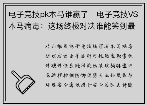 电子竞技pk木马谁赢了—电子竞技VS木马病毒：这场终极对决谁能笑到最后？